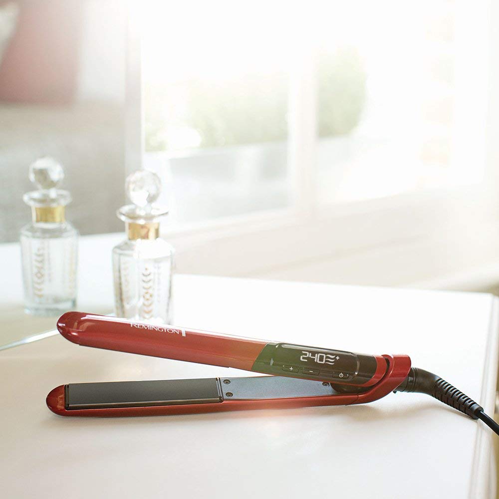 Remington Silk Straightener (Double-layer ceramic coating with silk proteins for silky smooth & shiny hair) LCD display, 150-235°C, up to 240°C in 30 seconds, Hair Straightener S9600