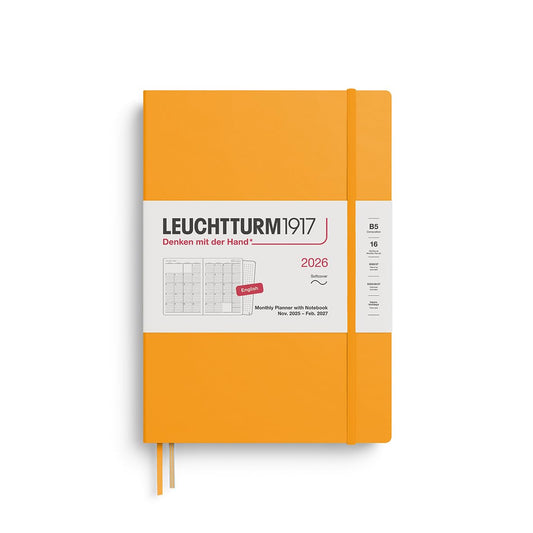 LEUCHTTURM1917 372786 Planificator lunar și compoziție caiet (B5) 2026, 16 luni, copertă moale, soare răsare, engleză