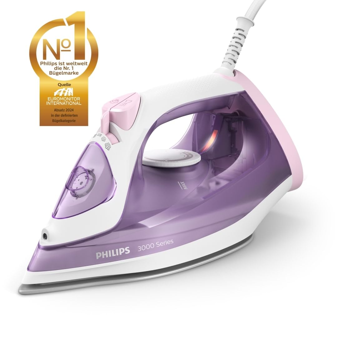 Philips 3000 Series steam iron - 2000 W, steam boost up to 140 g, even steam output 30 g/min, vertical steam, ceramic soleplate, drip stop system, 35 sec heat-up time (DST3010/30)