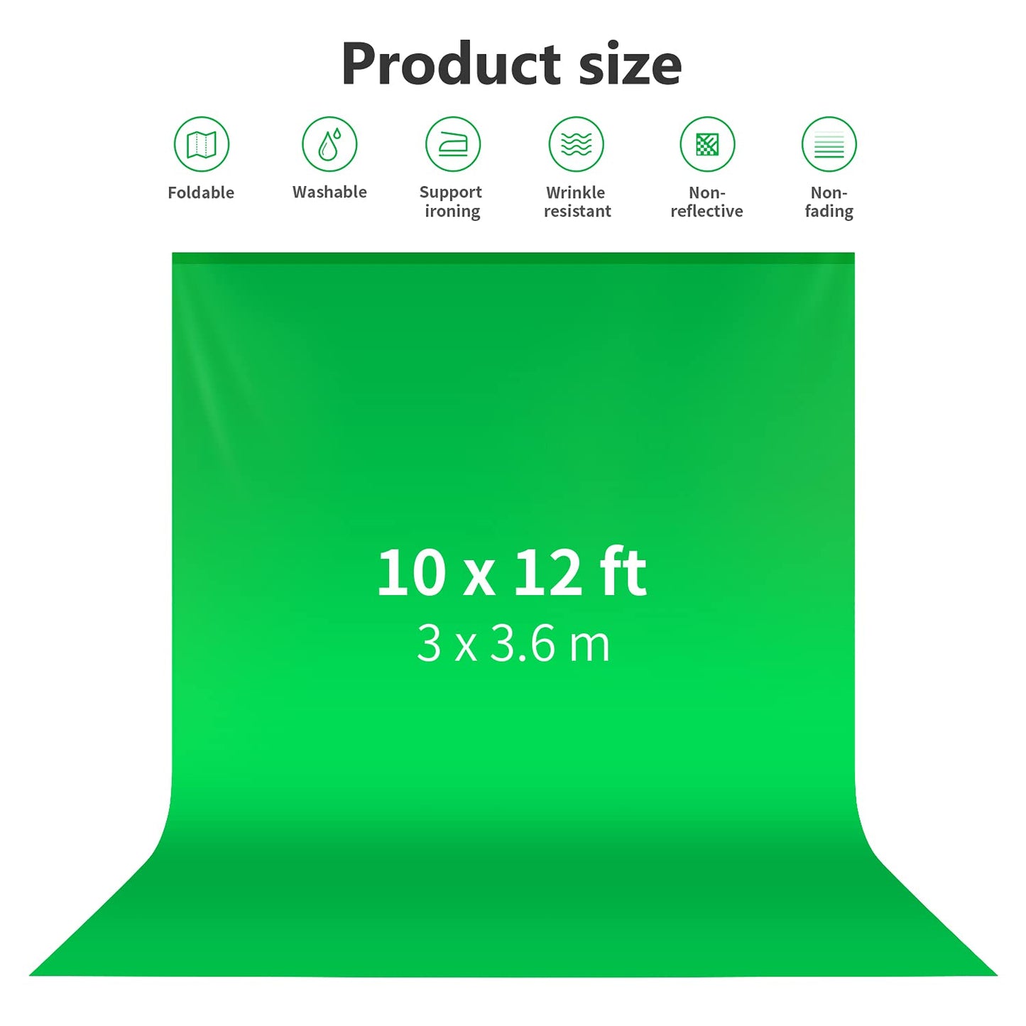 Neewer 3 x 3.6M PRO Photo Studio Premium Polyester Foldable Backdrop Background for Photography, Video and TV (Background ONLY) - GREEN - 10083670@@##2