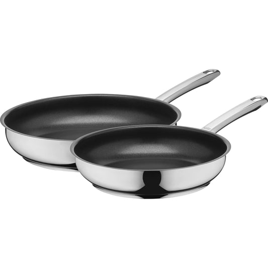 Set de tigăi de inducție Silit Calabria, 2 piese, 2 tigăi de prăjire 24, 28 cm, oțel inoxidabil lustruit, înveliș antiaderent, rezistent la cuptor, mâner cu reducere a căldurii, margine largă de turnare, potrivit pentru inducție - 2133305491