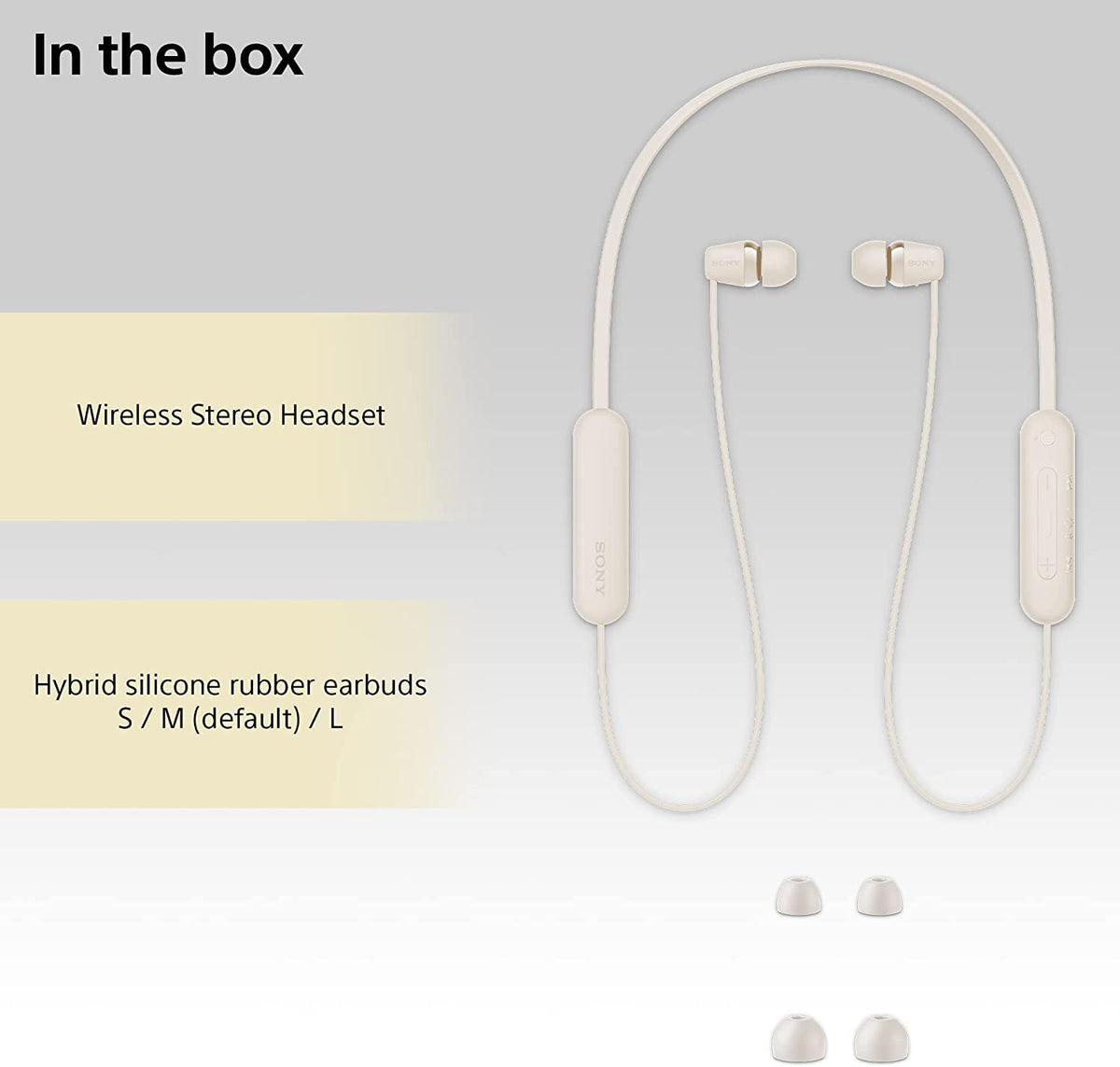 Căști In-Ear Sony kabellose WI-C100 (până la 25 de ore autonomie, optimizate pentru asistenți vocali, microfon integrat pentru apeluri, Bluetooth), Taupe, mici - WIC100CCE7
