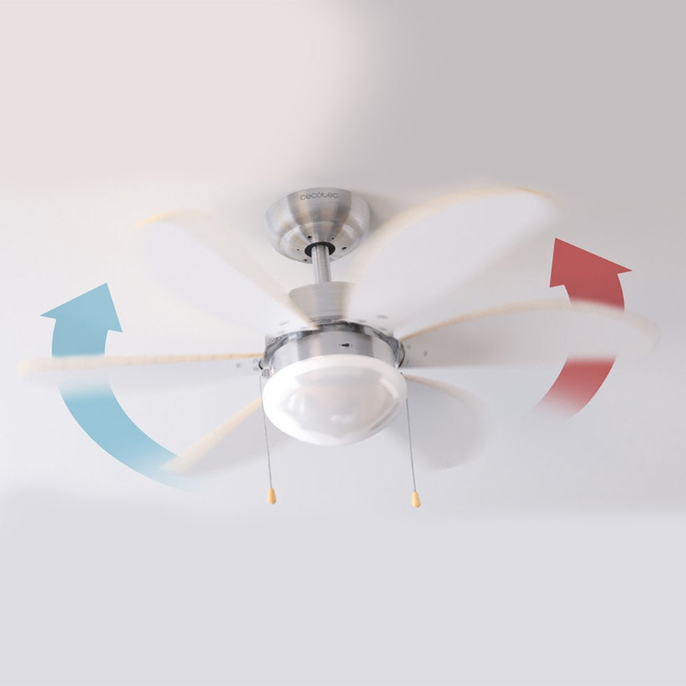 Cecotec ceiling fan EnergySilence Aero 350. 50 W, low consumption, 81 cm diameter, lamp, 6 reversible blades, 3 speeds, winter function, white or wood look - 05938