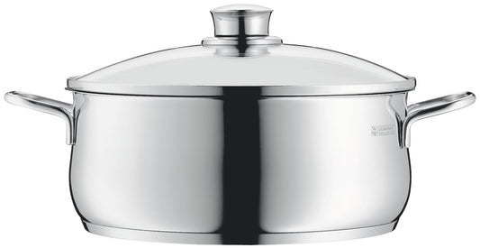 WMF Diadem Plus cooking pot 16 cm small, glass lid, pot 16cm, roasting pot induction 1.5l, small pot Cromargan polished stainless steel, pasta pot, uncoated - 0730176040