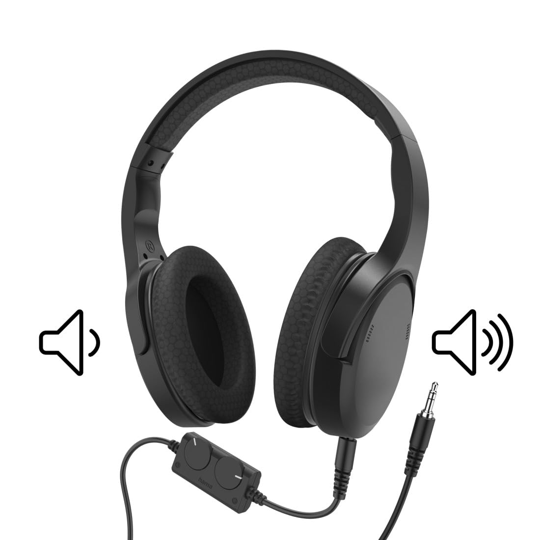 Hama TV headphones with cable 6 m (adjustable over-ear headphones for television, headphones with volume control separately left/right, ideal for seniors and the hearing impaired, 3.5 mm + 6.35 mm) black - 00221846