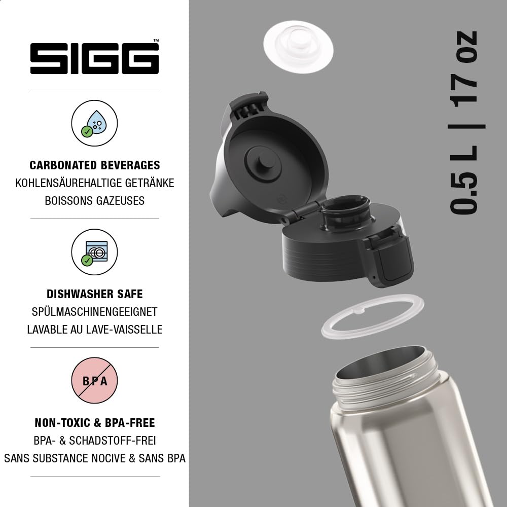 SIGG - Insulated drinking bottle - Thermos bottle Shield Therm One Brushed - carbonated drinks - leak-proof - dishwasher safe - BPA-free - 90% recycled stainless steel - silver - 0.5L - 6217.80