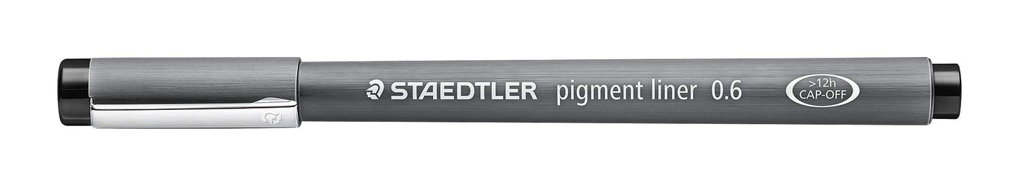 STAEDTLER black pigment liner, line width 0.6 mm, indelible pigment ink, long metal tip, long service life, 10 fineliners in a cardboard case, 308 06-9
