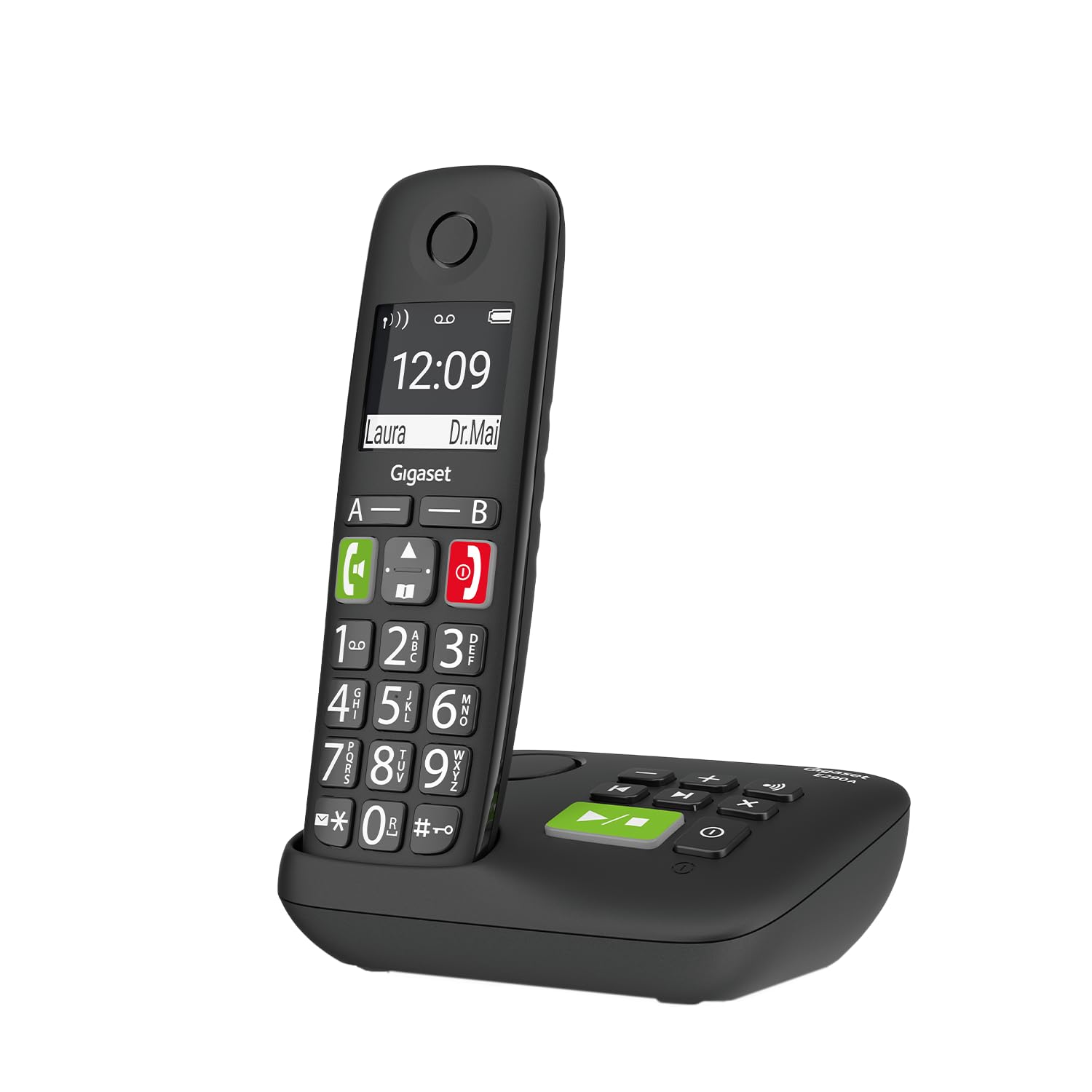 Gigaset E290A - Cordless senior telephone with answering machine and large buttons - large display, direct dialing buttons for important numbers, amplifier function for extra loud listening, black - S30852-H2921-B101