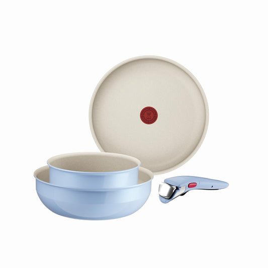 Set de vase de gătit Tefal Ingenio Serenity, 4 piese, cu înveliș antiaderent Mineralia, economisire de spațiu, stivuibil, potrivit pentru toate tipurile de plite, lavabil în mașina de spălat vase, Calm Blue, L8274S04