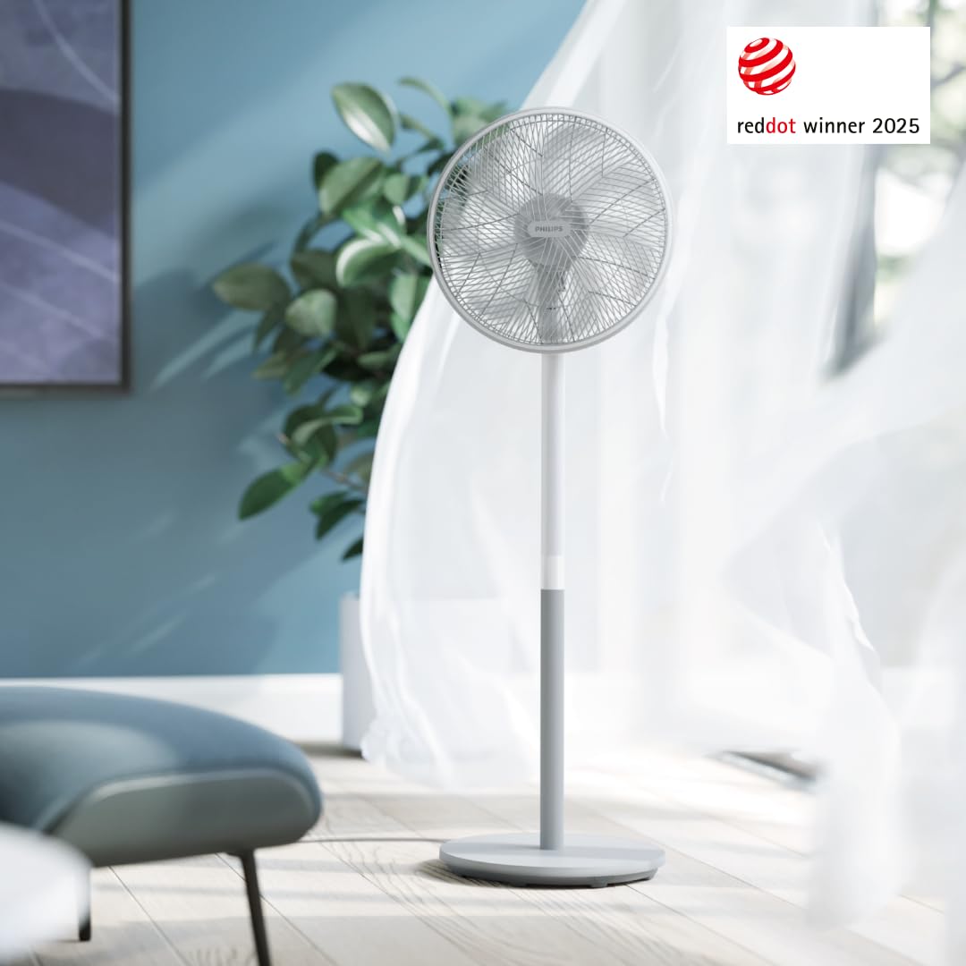 Philips fan series 2000. Strong & super quiet with SilentWings technology. 19dB. 2-in-1 table & pedestal fan. Tilt & oscillation adjustable. 12 hour timer. White (CX2550/00)