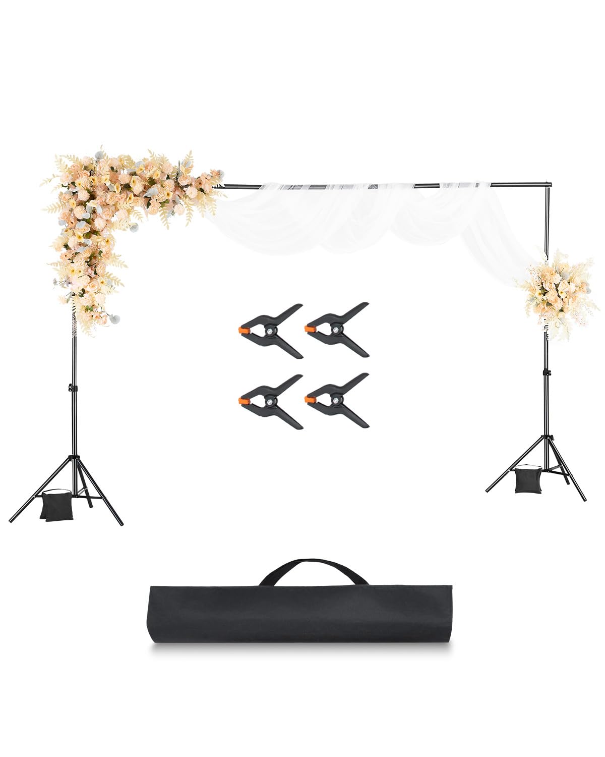 VEVOR Background Stand Adjustable Photo Background Stand (Background Cloth: 198x300cm), Portable Background Stand with 5 Rods, Screen Stand for Product Photography Studio Photography - BJJ-6510