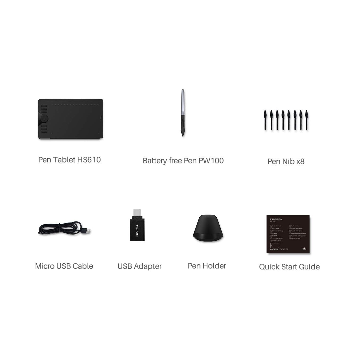 HUION Refurbished HS610 Battery-Free Graphics Tablet, 12+16 Programmable ExpressKeys, 8192 Levels, 5080LPI with ±60° Tilt Function Supports Windows/MacOS/Android (Refurbished)