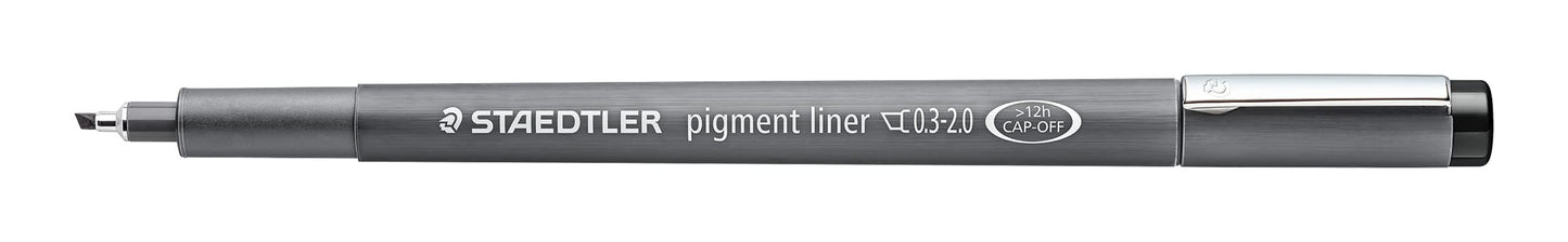 STAEDTLER black pigment liner, chisel tip with line width 0.3 - 2.0 mm, indelible pigment ink, long metal tip, long service life, 10 fineliners in a cardboard case, 308 C2-9