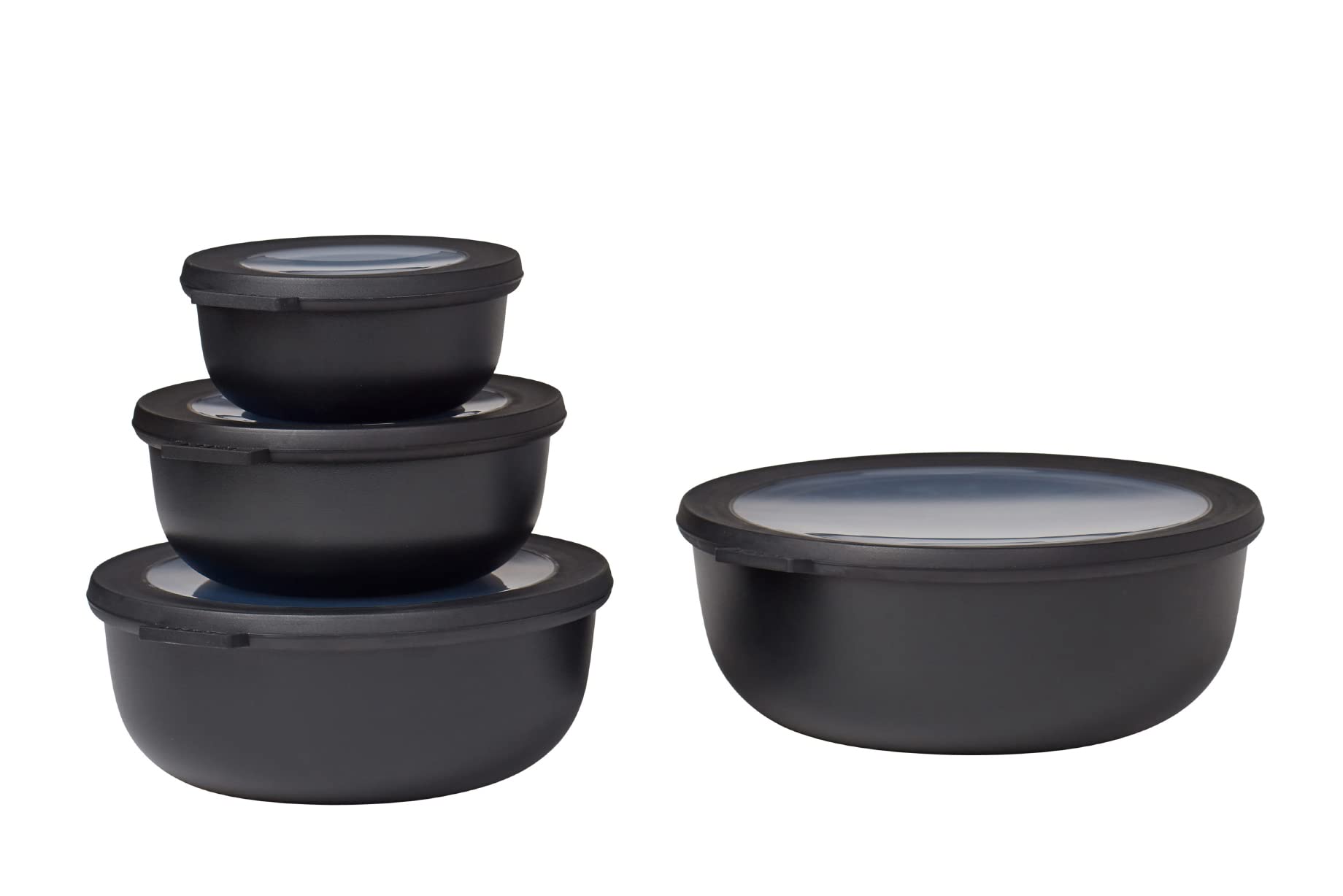Set Mepal multi-bol Cirqula Round din 4 piese - recipiente pentru cuptorul cu microunde - potrivite ca recipient de depozitare, pentru frigider, congelator și cuptor cu microunde - 350, 750, 1250, 2250 ml - negru nordic - 106232041100