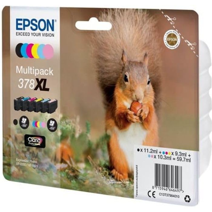 Epson EP64649 Original 378XL Ink Squirrel XP-8500 XP-8600 XP-8605, Amazon Dash Replenishment capable (Multipack, 6-color) - C13T37984010