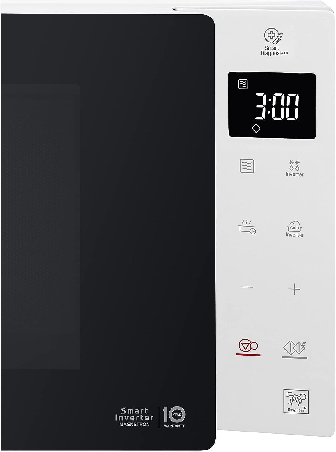 LG MS23NECBW solo microwave (23 L, 1000 W) with 28 automatic programs (LED display, Smart Inverter technology, easy to clean), white