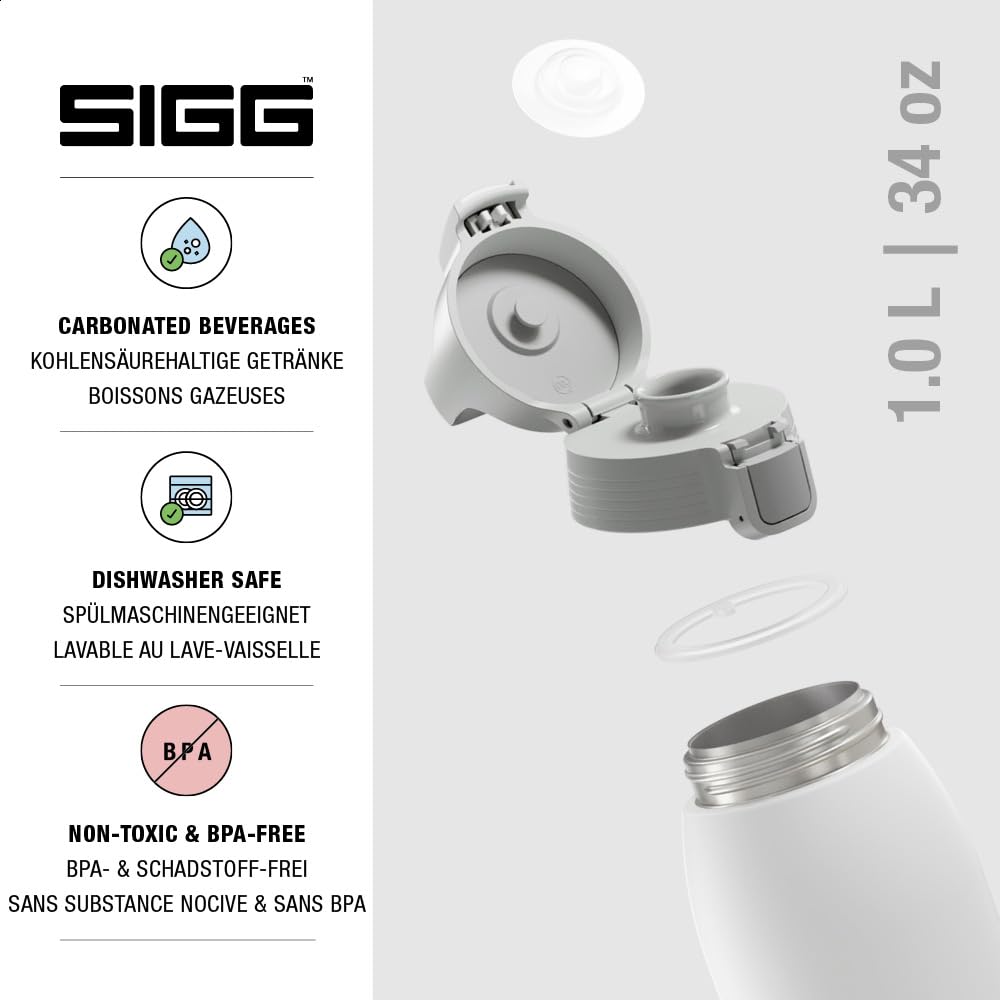 SIGG - Insulated drinking bottle - Thermos bottle Shield Therm One White carbonated drinks - Leak-proof - Dishwasher safe - BPA-free - 90% recycled stainless steel - White - 1L - 6053.00