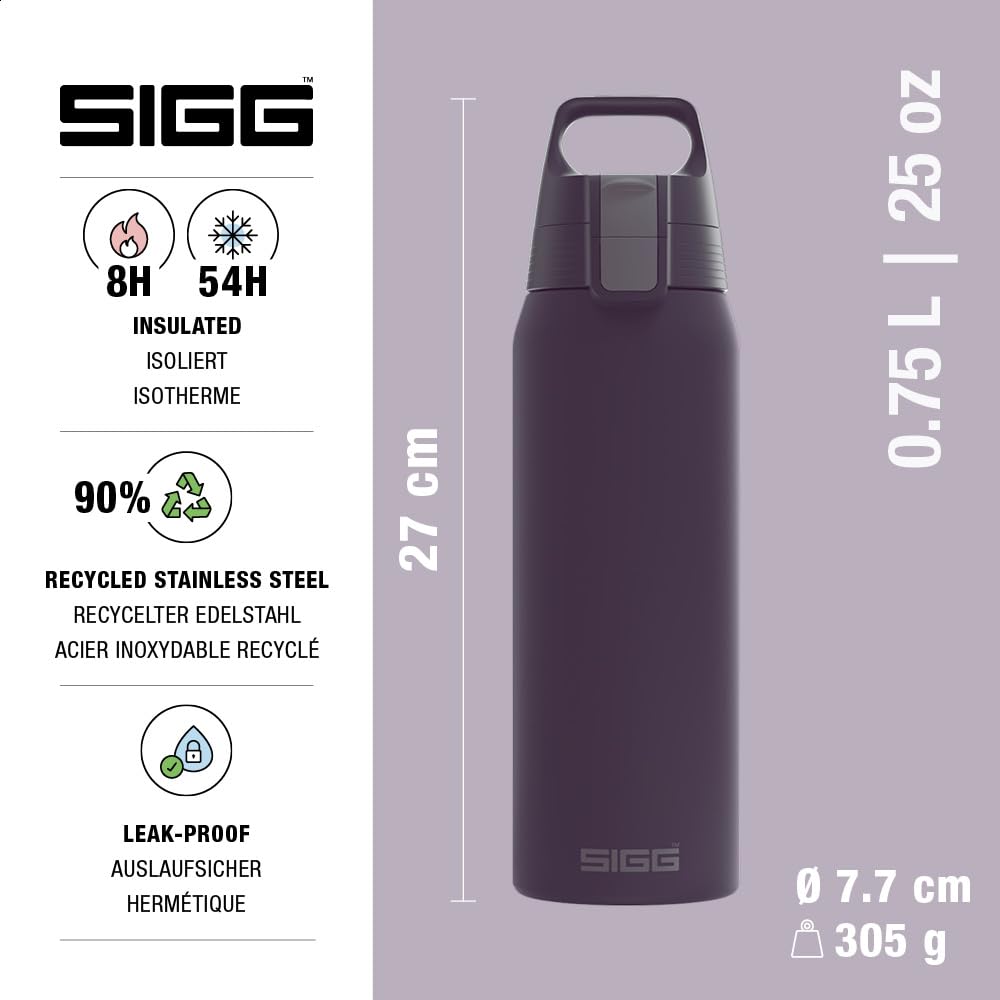 SIGG - Insulated drinking bottle - Thermos bottle Shield Therm One Nocturne carbonated drinks - Leak-proof - Dishwasher safe - BPA-free - 90% recycled stainless steel - Dark purple - 0.75L - 6021.30