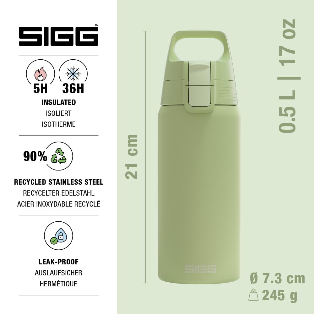 SIGG - Insulated drinking bottle - Thermos bottle Shield Therm One Eco Green - carbonated drinks - leak-proof - dishwasher safe - BPA-free - 90% recycled stainless steel - light green - 0.5L - 6022.20