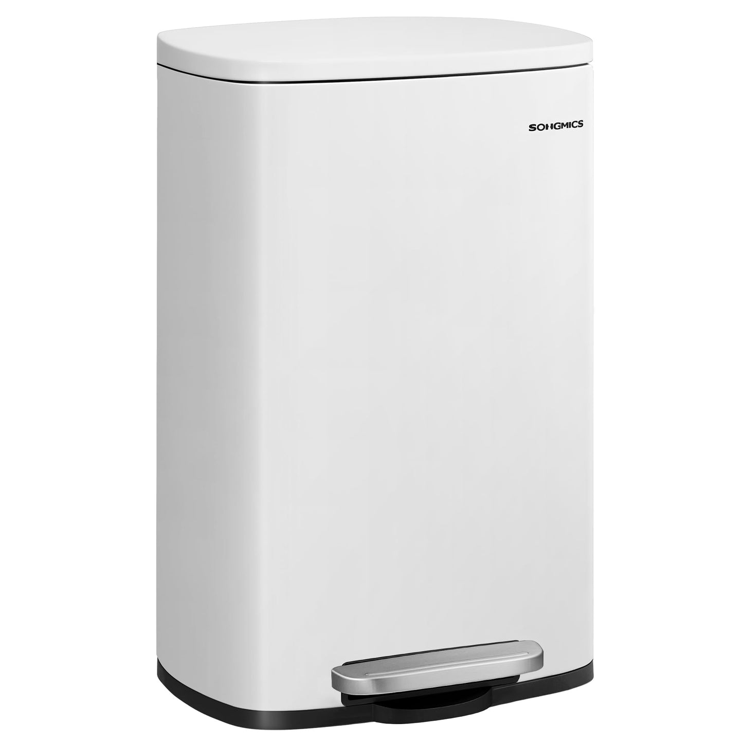 SONGMICS kitchen rubbish bin, 50 liters, waste bin, pedal bin, with lid, soft close, foot pedal, steel, inner bin, white LTB101W01