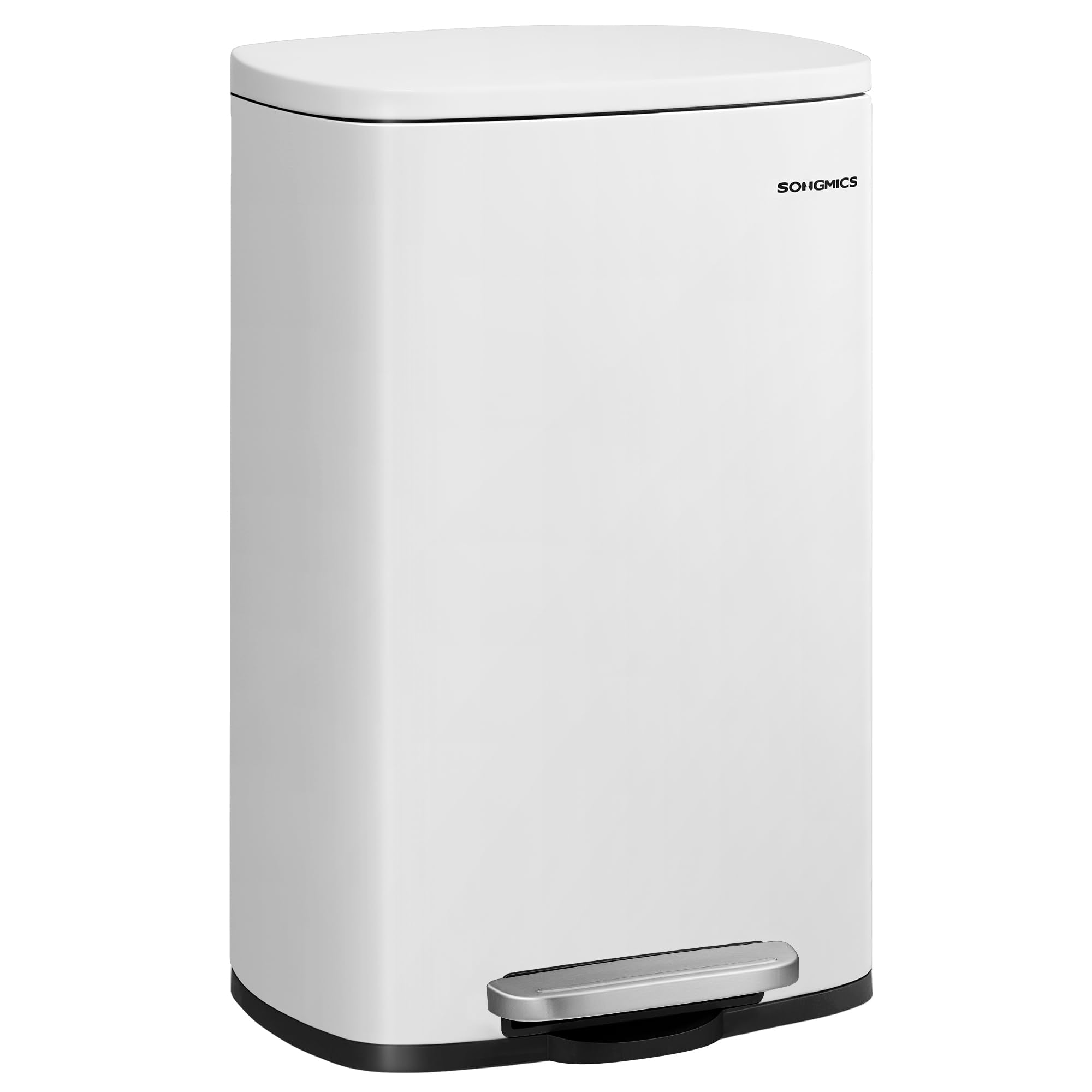 SONGMICS kitchen rubbish bin, 50 liters, waste bin, pedal bin, with lid, soft close, foot pedal, steel, inner bin, white LTB101W01