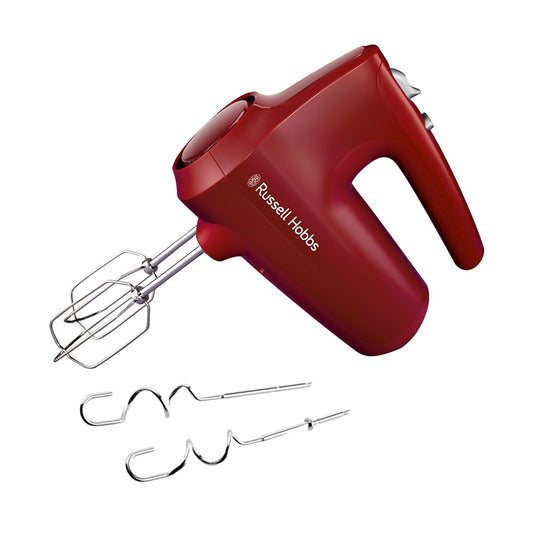 Mixer de mână Russell Hobbs, Roșu, 350 Watt, cu tel și cârlig de frământat - 27152-56