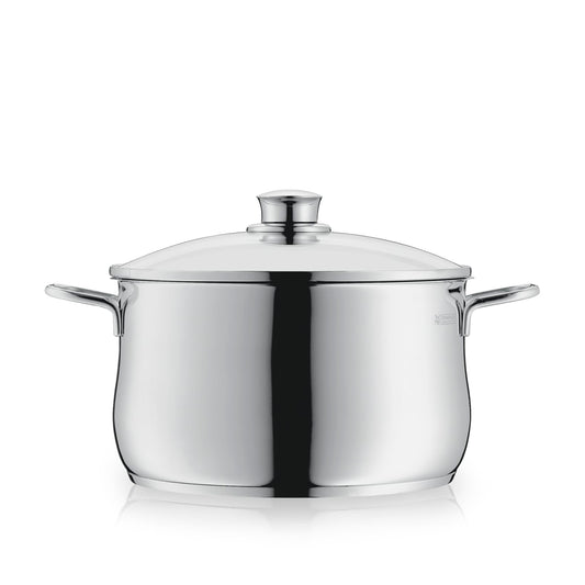 WMF Diadem Plus cooking pot induction 24 cm - 6.5 l large meat pot made of Cromargan stainless steel with glass lid, high edge, dishwasher safe, durable and uncoated for healthy, delicious meals - 0734256040