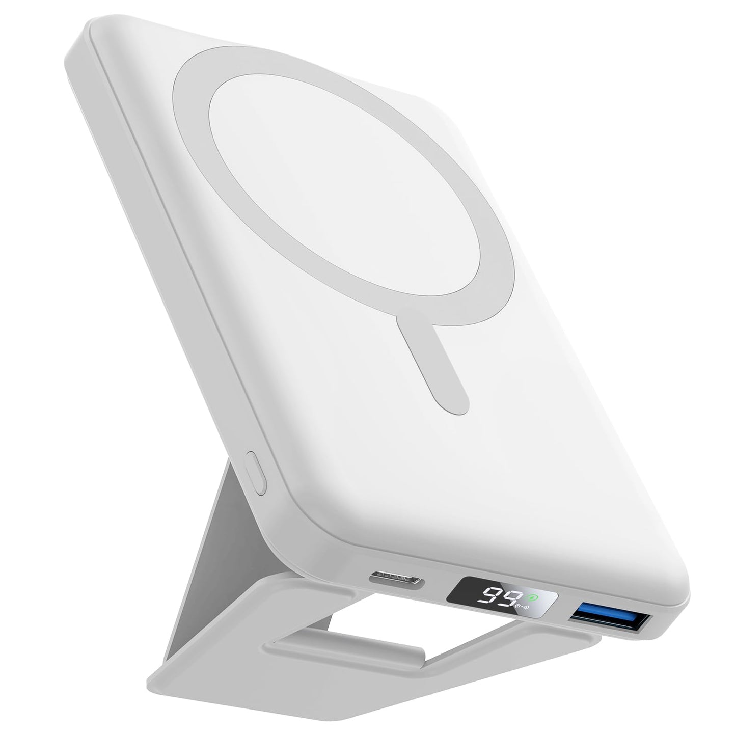 AOGUERBE Wireless Power Bank, 10,000mAh Foldable Magnetic Power Bank PD 22.5W Fast Charging with LED Display, Compatible with MagSafe for iPhone 17/16/15/14/13/12/Pro/Pro Max Series. (milk white) - KT-D009