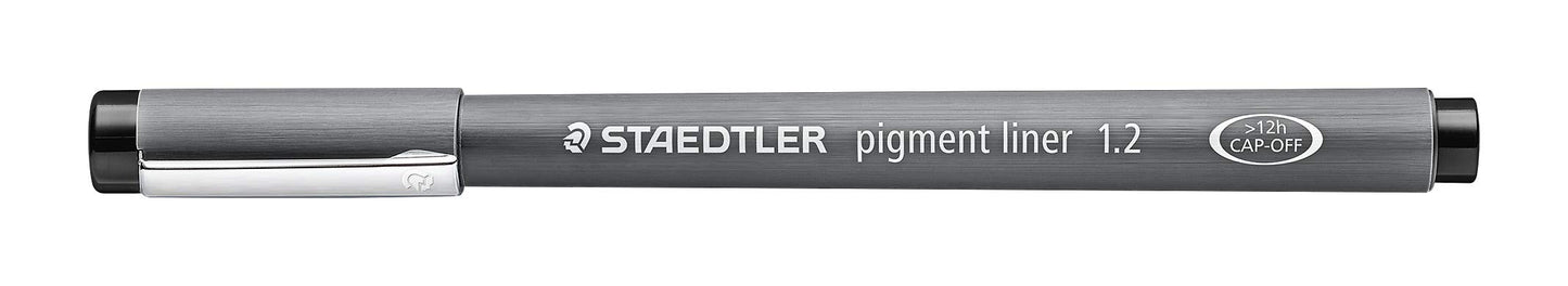 STAEDTLER black pigment liner, line width 1.2 mm, indelible pigment ink, long metal tip, long service life, 10 fineliners in a cardboard case, 308 12-9