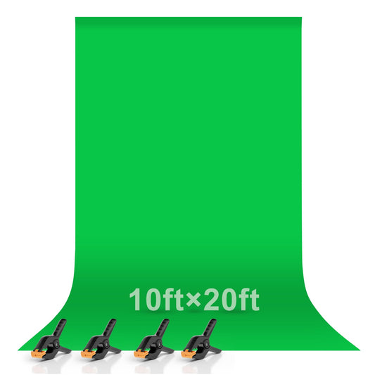 EMART Green Screen 3 x 6M, Chromakey Muslin Green Screen Background Photography, Green Photo Background Fabric with 4 Spring Clamps for Video, Portrait, Photo Shooting - EM-3060M-G