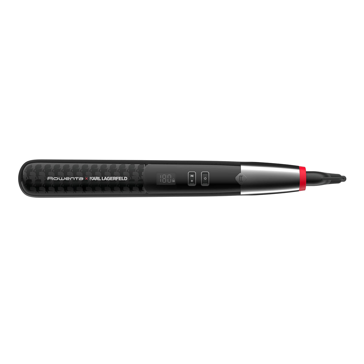 Rowenta x Karl Lagerfeld SF467L K/Pro Stylist Hair Straightener, Keratin & Glow coating, ion function, spring-loaded straightening plates, adjustable temperature from 140°C to 210°C, integrated comb, Black/Red