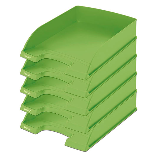 Leitz letter tray A4, pack of 5, stackable storage compartments, Blue Angel, recycling range, green, 52275050
