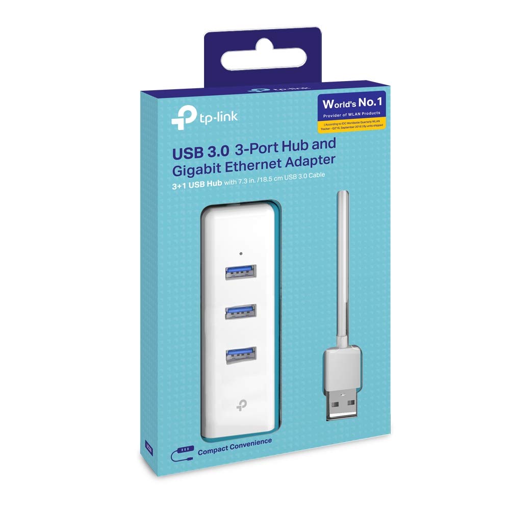 TP-Link UE330 USB 3.0 Hub Ethernet Adapter Gigabit with 3 USB 3.0 ports, Compatible with Windows, Mac OS, Linux OS, Chrome OS, Compact and lightweight
