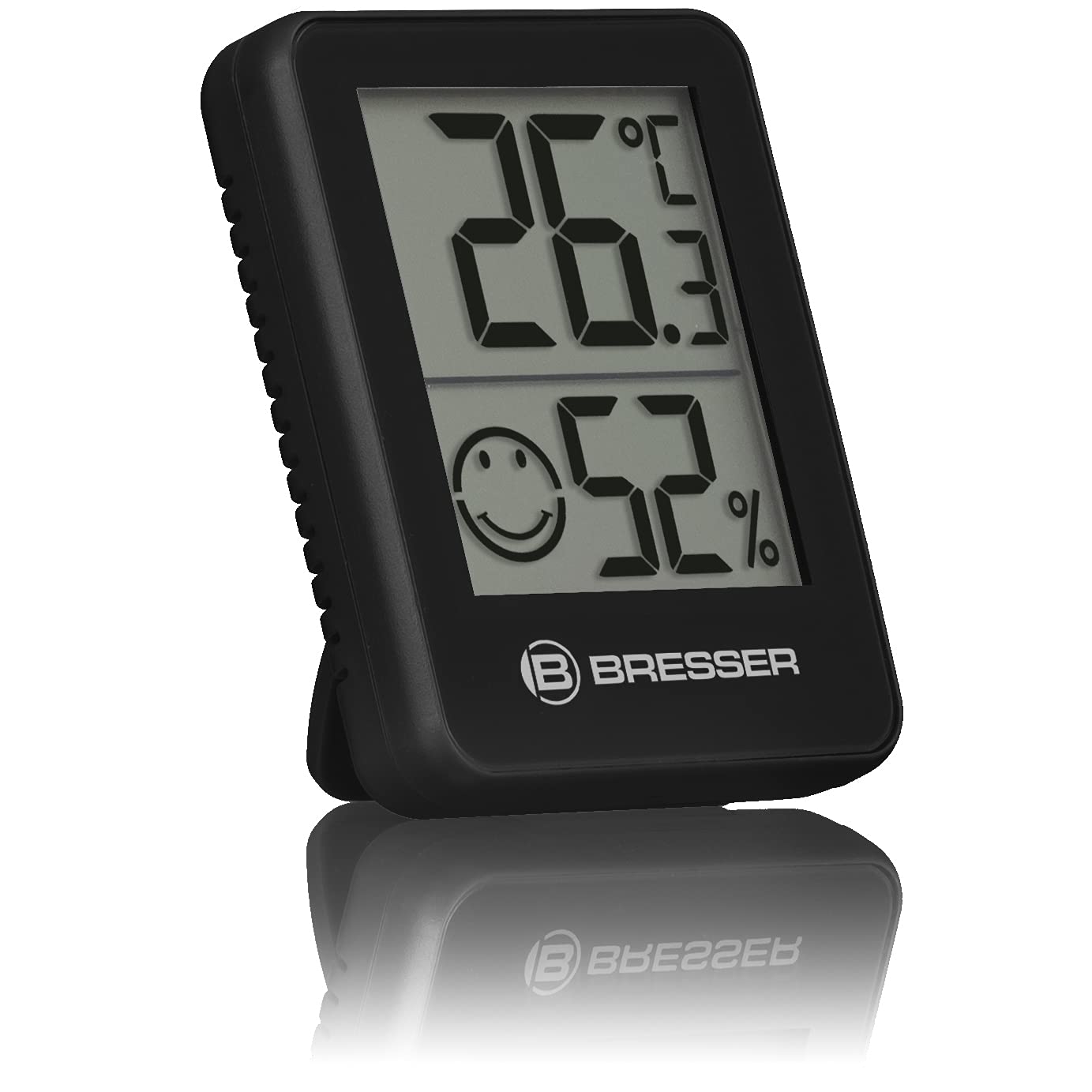 Bresser set of 6 thermometer hygrometers - digital room thermometer for checking interior humidity, suitable for refrigerators, wall mounting and magnet, mold prevention - indicator smiley, black - 7000015CM3000