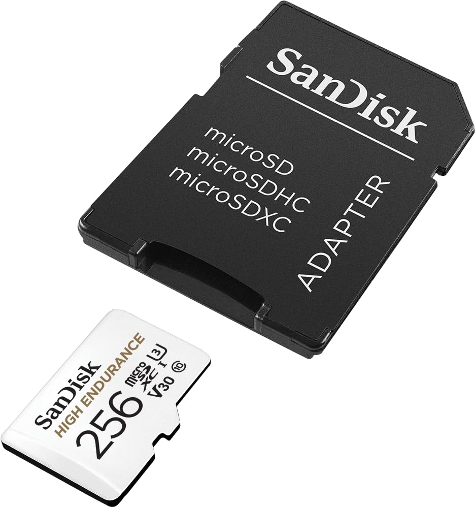 SanDisk High Endurance microSDXC memory card 256 GB + adapter (for dash cams and private surveillance cameras, 100 MB/s reading, V30 for full HD and 4K videos) - SDSQQNR-256G-GN6IA