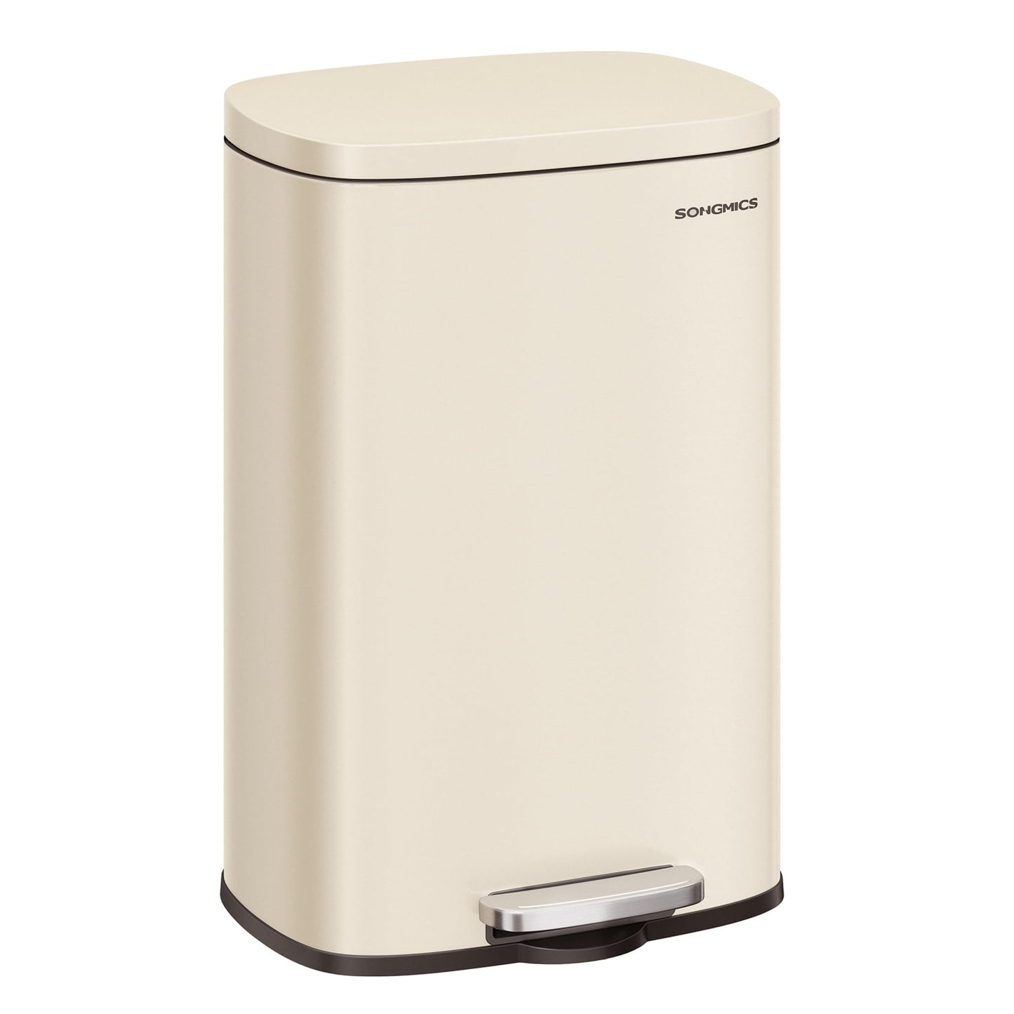 SONGMICS kitchen rubbish bin, 50 liters, waste bin, pedal bin, with lid, soft close, foot pedal, steel, inner bin, sand beige LTB050A02