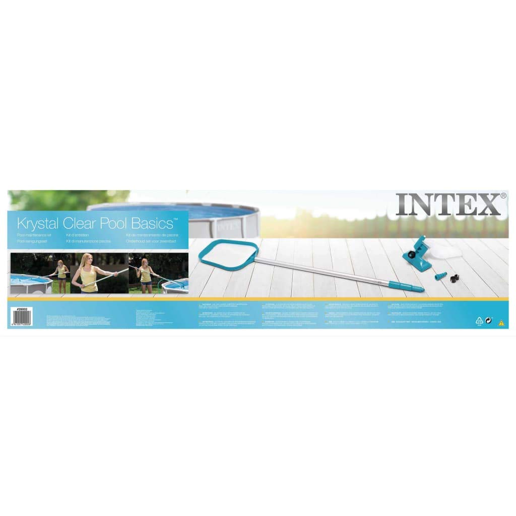 INTEX 3-piece pool cleaning set, pool vacuum cleaner with aluminum telescopic rod, 2.39 m with interchangeable vacuum cleaner and skimmer, pool cleaner, floor vacuum cleaner for above-ground pools (28002) - Intex