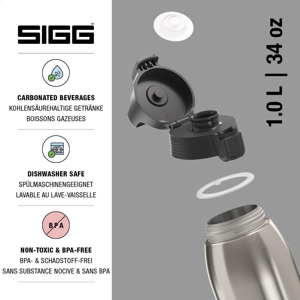 SIGG - Insulated drinking bottle - Thermos bottle Shield Therm One Brushed - carbonated drinks - leak-proof - dishwasher safe - BPA-free - 90% recycled stainless steel - silver - 1L - 6218.00