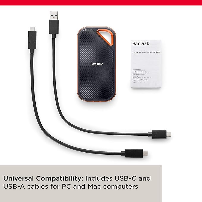 SanDisk Extreme PRO Portable SSD 1TB (external SSD, NVMe SSD performance, 2.5 inch, 2,000 MB/s read and write, AES encryption, IP65 water and dust protection) gray - SDSSDE81-1T00-G25