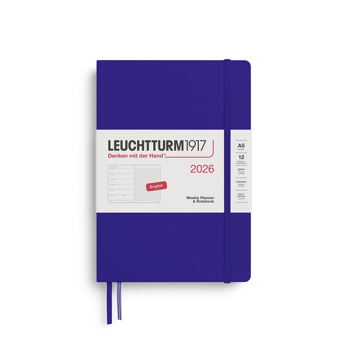 LEUCHTTURM1917 372705 Calendar săptămânal și caiet mediu punctat (A5) 2026, cerneală, engleză