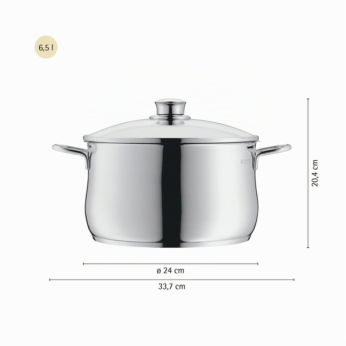WMF Diadem Plus cooking pot induction 24 cm - 6.5 l large meat pot made of Cromargan stainless steel with glass lid, high edge, dishwasher safe, durable and uncoated for healthy, delicious meals - 0734256040