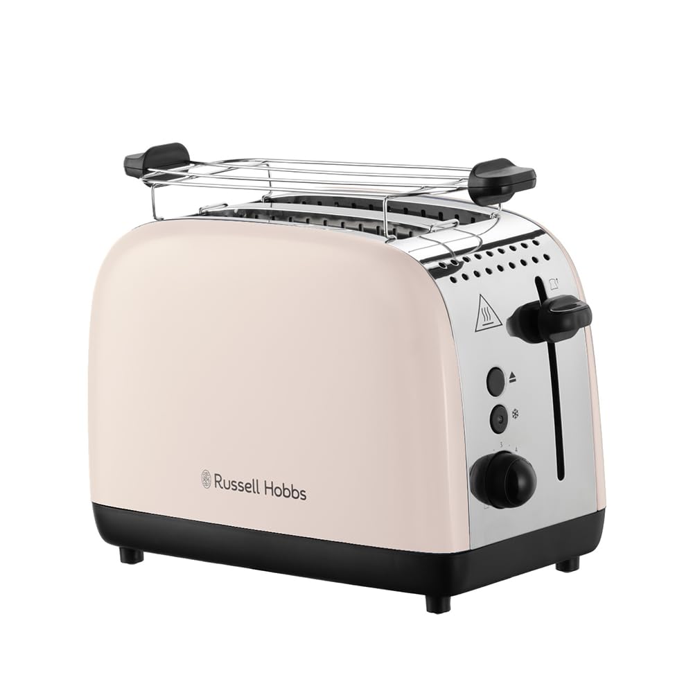 Russell Hobbs Toaster [for 2 slices] Colours Plus Jasmine (6 browning levels, wide toast slot, quick toast, lift function, bun warmer, defrost, reheat & stop function, 1100W) 26930-56