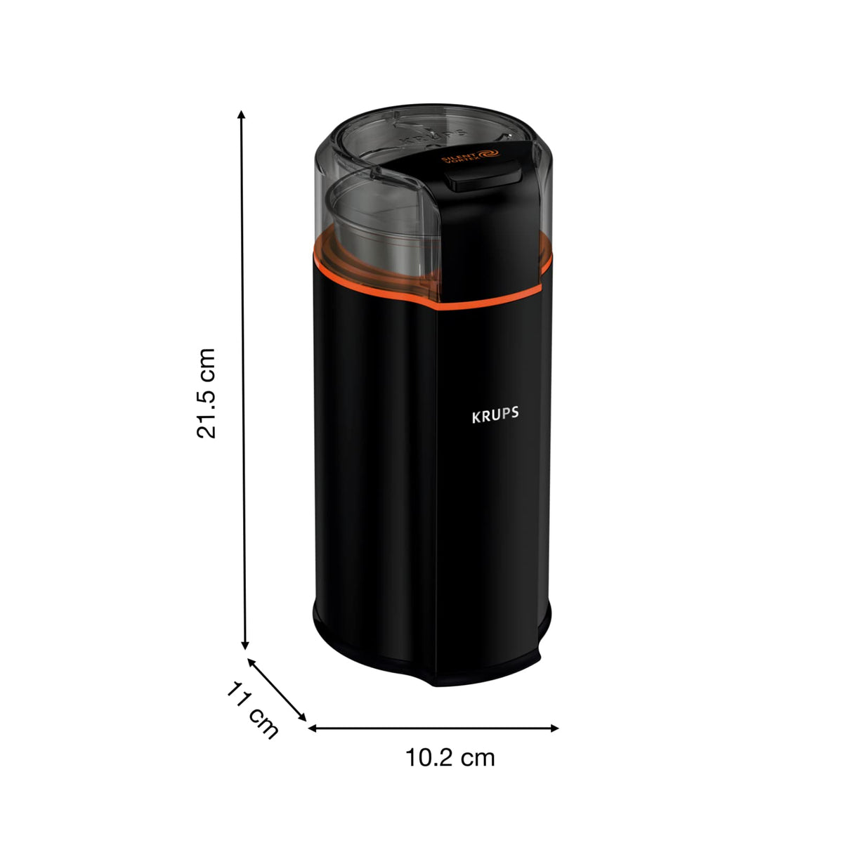 Krups GX3328 Silent Vortex Moară electrică pentru cafea și condimente | 3 în 1 mecanism de măcinare pentru boabe de cafea, condimente, ierburi | super silențioasă | lavabilă în mașina de spălat vase | bol de măcinare detașabil + capac | Negru