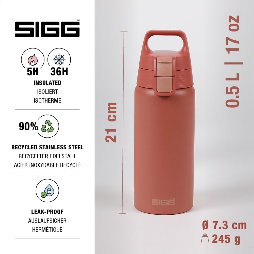 SIGG - Insulated drinking bottle - Thermos bottle Shield Therm One Eco Red - carbonated drinks - leak-proof - dishwasher safe - BPA-free - 90% recycled stainless steel - rust red - 0.5L - 6022.40