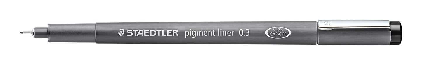 STAEDTLER black pigment liner, line width 0.3 mm, indelible pigment ink, long metal tip, long service life, 10 fineliners in a cardboard case, 308 03-9