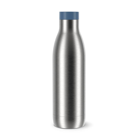 Emsa Bludrop Eco Insulated Drinking Bottle, Reusable, Recycled Stainless Steel, Eco Design, Quick-Press, 12h Hot/24h Cold, 0.7L, Dishwasher Safe, Leakproof, Blue, N3112700