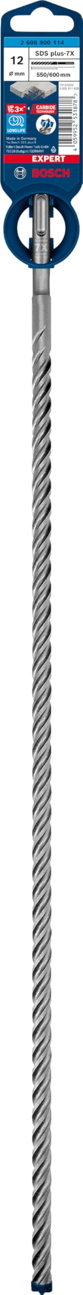Bosch Professional 1x Expert SDS plus-7X Burghiu cu ciocan (pentru beton armat, Ø 12,00x600 mm, accesorii pentru ciocanul de găurit) - 2608900114