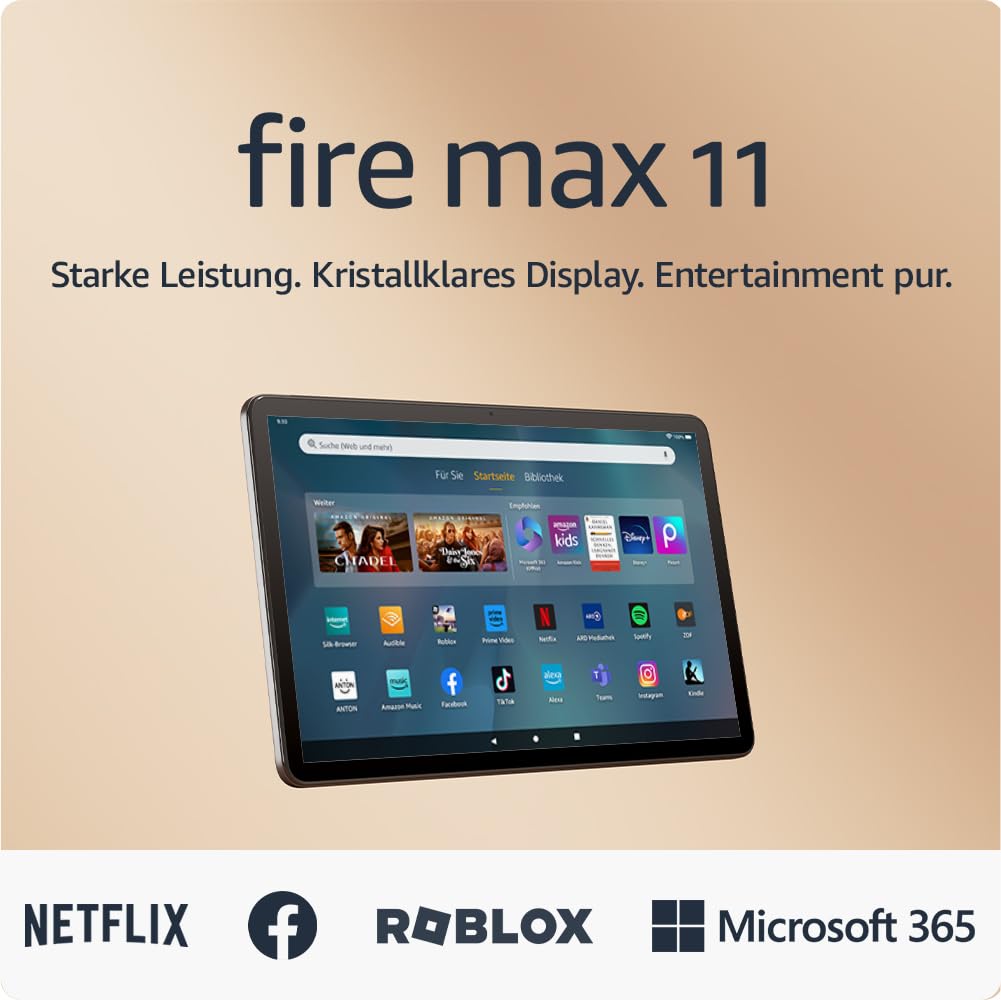 Certificat și recondiționat, tabletă Fire Max 11, cea mai puternică tabletă de până acum, cu un display clar de 11 inci, procesor Octa-Core, 4 GB RAM, autonomie a bateriei de 14 ore, 128 GB, gri, cu reclame. - SU8NST