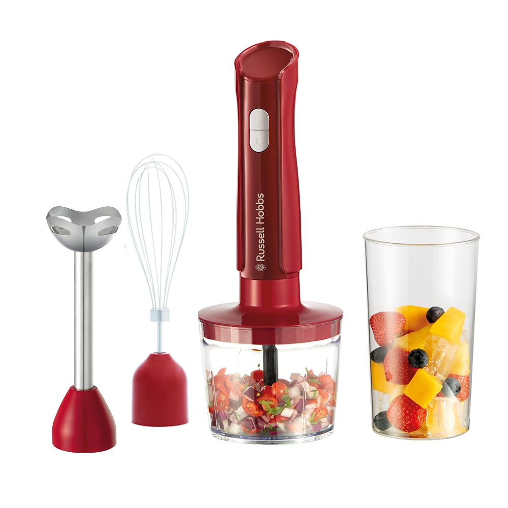 Russell Hobbs 3-in-1 Hand Blender, Red, 600 ml, with Mixing Cup, 27142-56