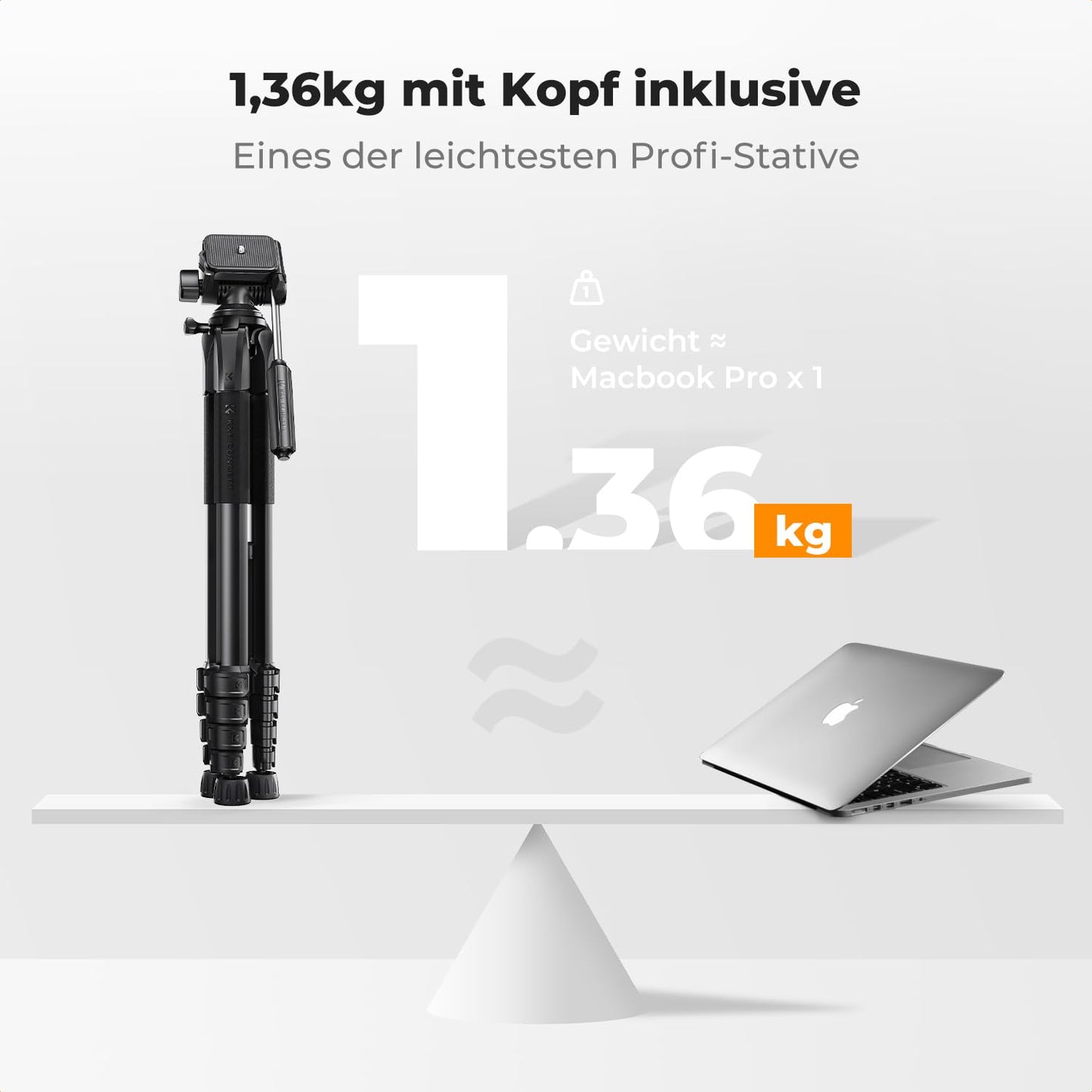 K&F CONCEPT aluminum camera tripod, 190cm lightweight tripod with bag - KF09.126